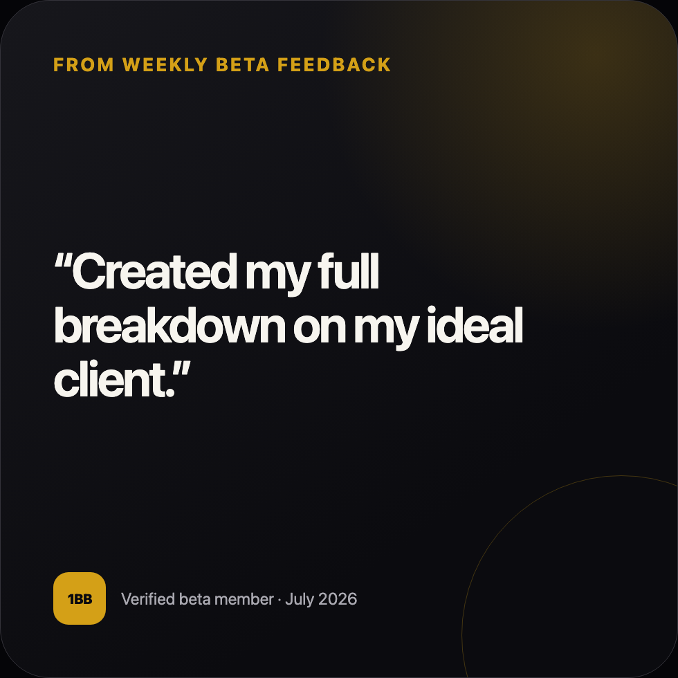 Beta member: Created my full breakdown on my ideal client.